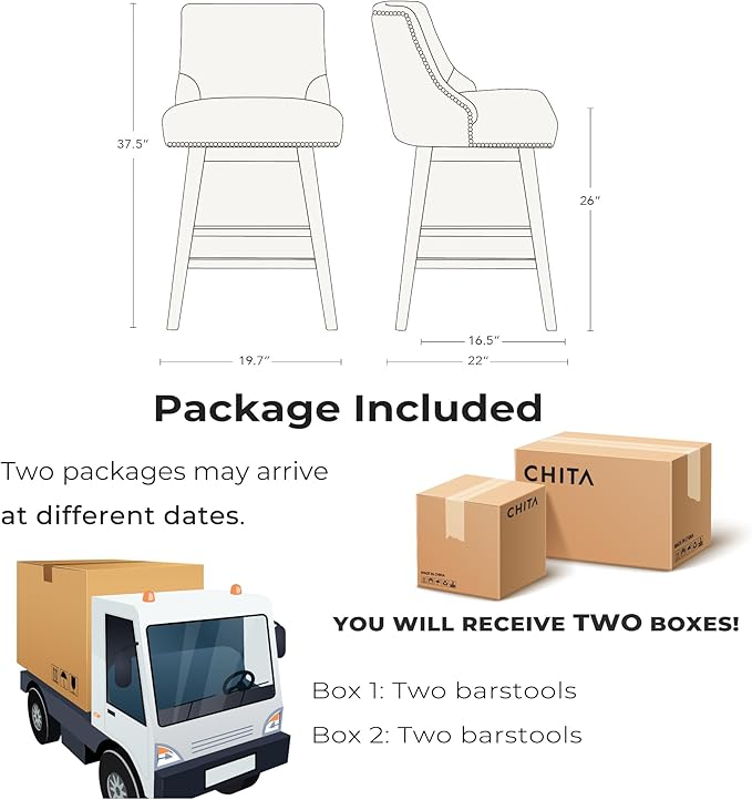 CHITA Counter Height Swivel Bar Stools Set of 4, FSC Certified Upholstered Counter Stools, Modern Swivel Barstools with Wood Legs for Kitchen Island, 26" Seat Height, Faux Leather in Creamy Grey