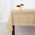 Solino Home Beige Linen Tablecloth 60 x 120 Inch - Classic Hemstitch, 100% Pure Linen Rectangular Tablecloth - Machine Washable Table Cloth for Spring, Easter