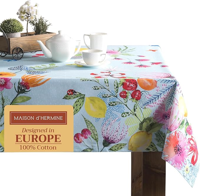 Maison d' Hermine Table Cloth Rectangle Table 100% Cotton 70 x 108 Inches Tablecloth Reusable Decorative for Dining Room Farmhouse Home Valentines Day Decorations Spring Summer - Jardin D'Ete - Mint