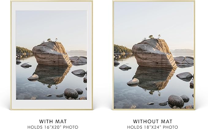 HAUS AND HUES 18x24 Picture Frame with Real Glass & Gold Premium-Grade Metal Matted to 16x20 - Aluminum 18x24 Frame - Includes Hanging Kit - Ideal for Home, Office (18x24 in, Gold)