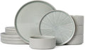 Dinnerware Sets for 4, Ceramic Plates and Bowls Set 12 Piece Dinnerware Chip Resistant Stoneware, Dishwasher and Microwave Safe-Green
