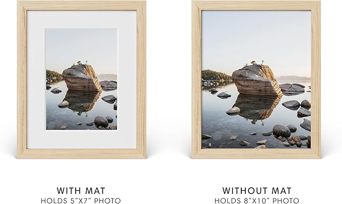 HAUS AND HUES 8x10 Picture Frame with Real Glass and Natural American Oak Matted to 5x7 - Oak Picture Frame Wood - Includes Easel Back, Vertical Hang - Ideal for Home, Office (8x10 in, Natural)