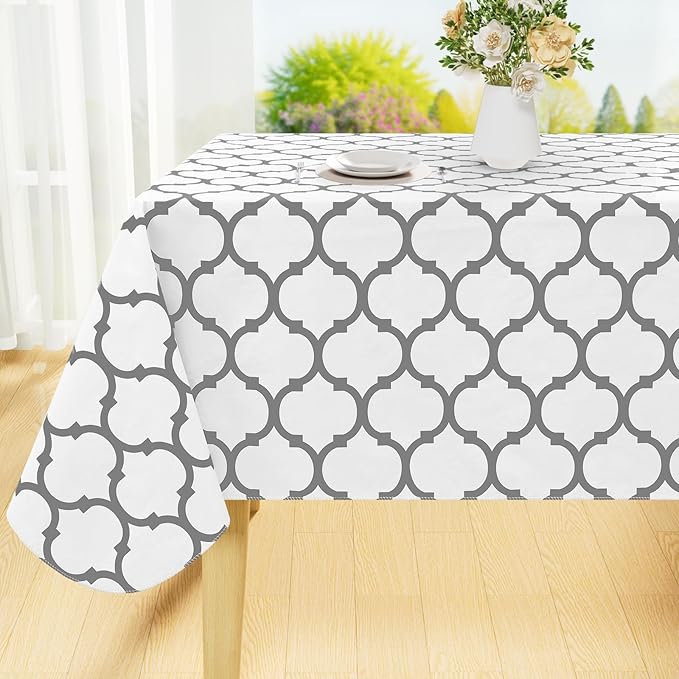 Smiry Rectangle Table Cloth, Waterproof Vinyl Tablecloth with Flannel Backing for Rectangle Tables, Wipeable Spillproof Plastic Tablecloths for Dining, Camping, Indoor and Outdoor (60"x144", White)