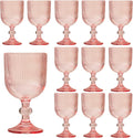 12 Pcs Pink Vintage Wine Glasses, 11 Ounces Colored Glass Water Goblets, Unique Embossed Pattern High Clear Stemmed Glassware Wedding Party Bar Glass Drinking Cups Fancy Glasses Set Hand Wash Only