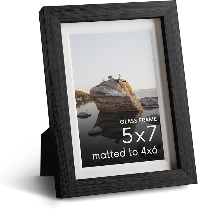 HAUS AND HUES 5x7 Picture Frame with Real Glass and Black Oak Matted to 4x6 - Oak 5x7 Picture Frame - Includes American Oak, Easel Back, Vertical Hang - Ideal for Home, Room, Office (5x7 in, Black)