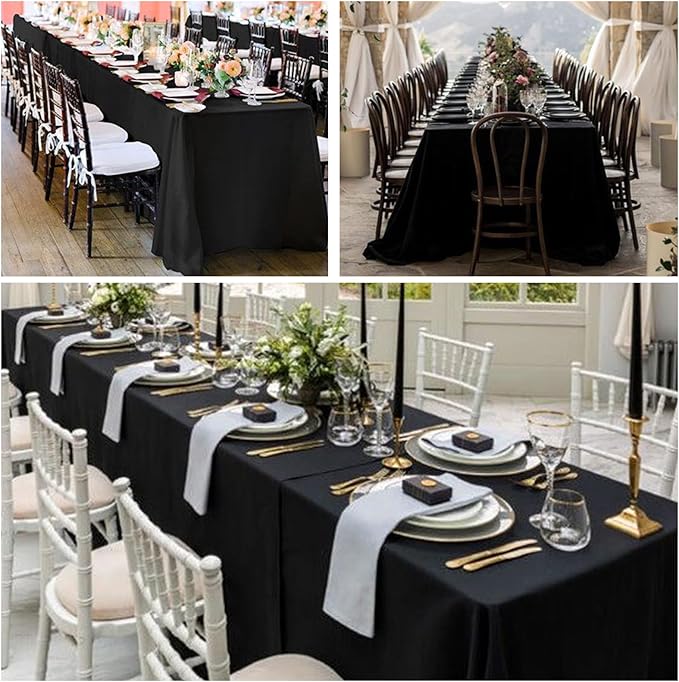 8 Pack Black Tablecloth 90 x 132 Inch Rectangular Table Cloth for 8 Foot Rectangle Tables, Wrinkle Resistant Washable Polyester Fabric Covers for Wedding Party Banquet Buffet and Camping