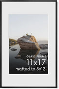 HAUS AND HUES 11x17 Picture Frame with Real Glass & Black Premium-Grade Metal Matted to 8x12 - Aluminum 11x17 Picture Frame - Includes Hanging Kit - Ideal for Home, Office (11x17 in, Black)