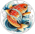 Round Tablecloth, Koi Fish Tablecloth for Side Table, Tattoo Style Japanese Wave, Fit Round Tables 61inch Diameter, for Outdoor Indoor Use, Multicolor