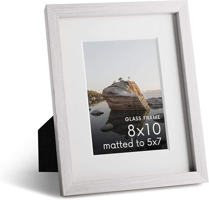 Haus and Hues 8x10 Picture Frame with Real Glass and American White Oak Matted to 5x7 - Oak 8x10 Picture Frame White - Includes Easel Back and Vertical Hanger - Ideal for Home, Office (8x10 in, White)