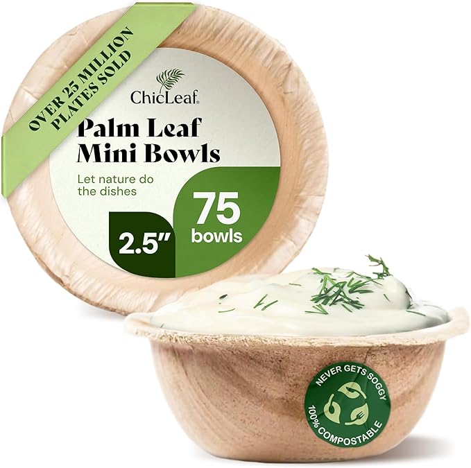 Chic Leaf Palm Leaf Bowls for Rabbits & Small Pets (2.5'', Round, Pack of 75) - Mini Disposable, Compostable, Edible & Chewable Palm Bowls for Bunnies, Hamsters, Guinea Pigs, Chinchillas, Rabbit Toys