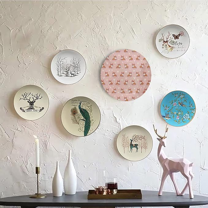 Ceramic Plates, Dog Lover Decorative Ceramic Plates, Cute Little Corgi Jumping Running and Standing, 8 Inch, for Dining, Parties, Wedding, Coral Orange White