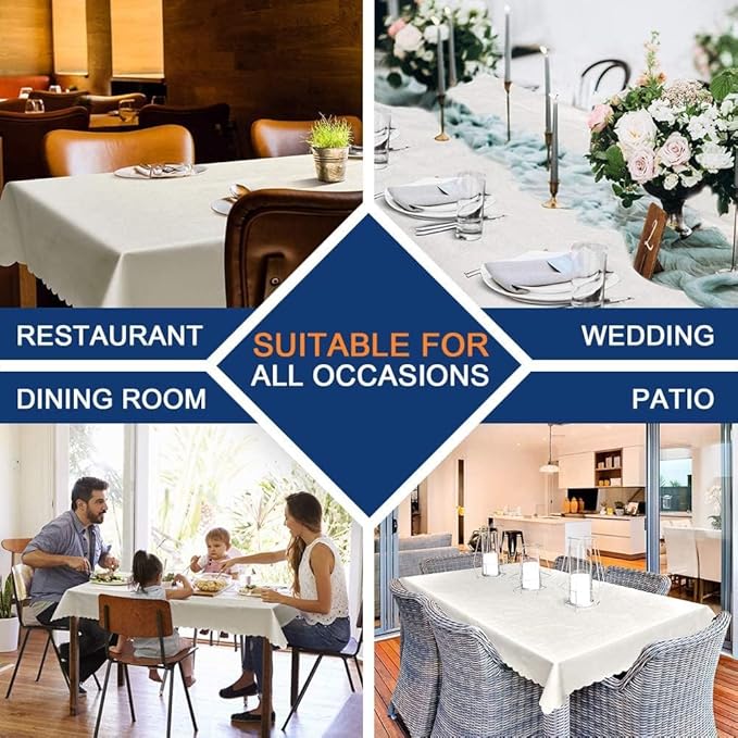 Smiry Rectangle Table Cloth, Waterproof Heavy Duty Vinyl Tablecloths, Wipeable Washable Table Cover for Kitchen and Dining Room (White, 60" X 126")