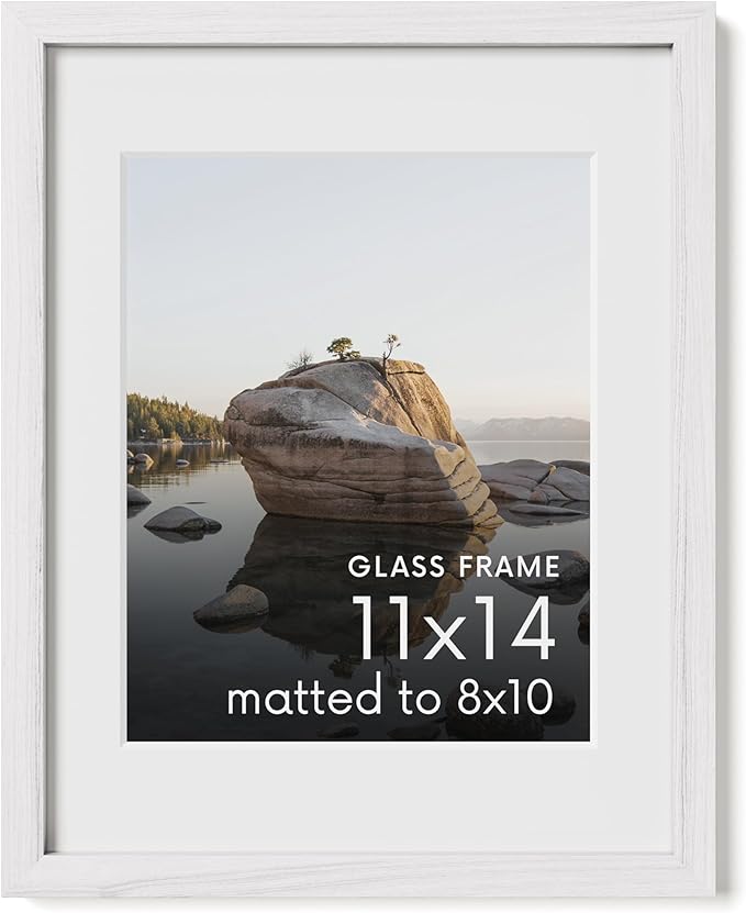 HAUS AND HUES 11x14 Picture Frame with Real Glass and White American Oak Matted to 8x10 - Oak 11x14 Frame - Includes Vertical & Horizontal Hang - Ideal for Home, Office (11x14 in)