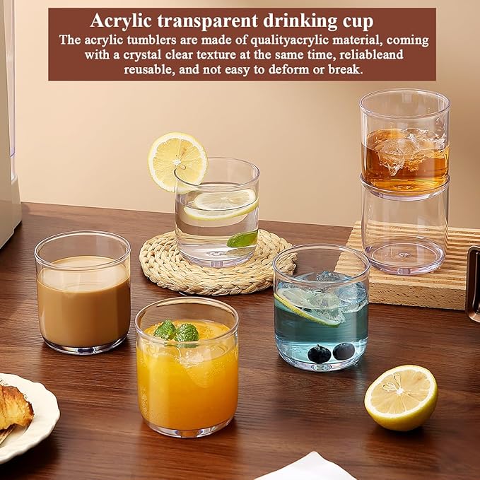 Kyraton Old Fashioned Whiskey Glasses Set of 6, PET Clear Plastic 11.5oz Heavy Duty Unbreakable Water Glasses Cup Tumbler Glassware for Beer, Milk, Scotch, Juice, Liquor Vodka, Bourbon, Cocktail.