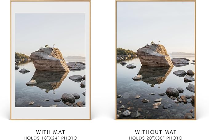 HAUS AND HUES 20x30 Picture Frame with Real Glass & Brass Premium-Grade Metal Matted to 18x24 - Aluminum 20x30 Poster Frame - Includes Hanging Kit - Ideal for Home, Office (20x30 in, Brass)