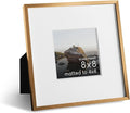 HAUS AND HUES 8x8 Picture Frame with Real Glass & Brass Premium-Grade Metal Matted to 4x4 - Aluminum 8x8 Picture Frame - Includes Easel Back, Hanging Kit - Ideal for Home, Office (8x8 in, Brass)