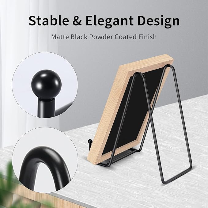 Kruodop 3 Pack 8 Inch Plate Stands for Display, Plate Holder Display Stand, Picture Frame Stand Black Metal Frame Holder Stands for Book,Small Easel,Decorative Plate,Photo and Platter,Tabletop Art