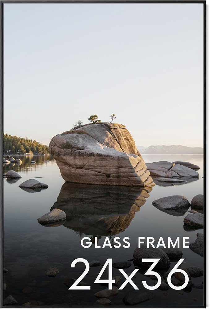 HAUS AND HUES 24x36 Picture Frame with Real Glass & Black Premium-Grade Metal - Aluminum 24x36 Poster Frame - Includes Hanging Kit - Ideal for Home, Office (24x36 in, Black)