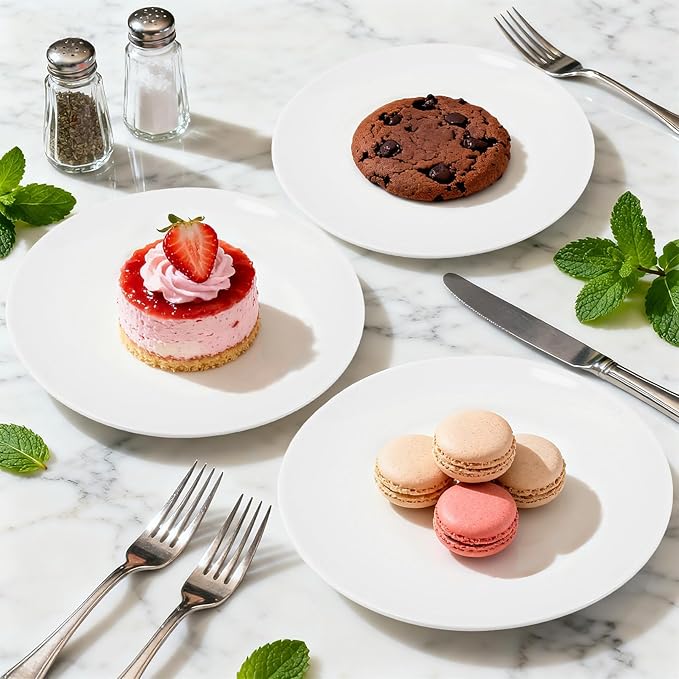 Dinner Plates Set of 6, 10 Inch White Ceramic Dinner Plates, Round Porcelain Appetizer Plate for Kitchen Serving and Everyday Use, Microwave & Dishwasher Safe