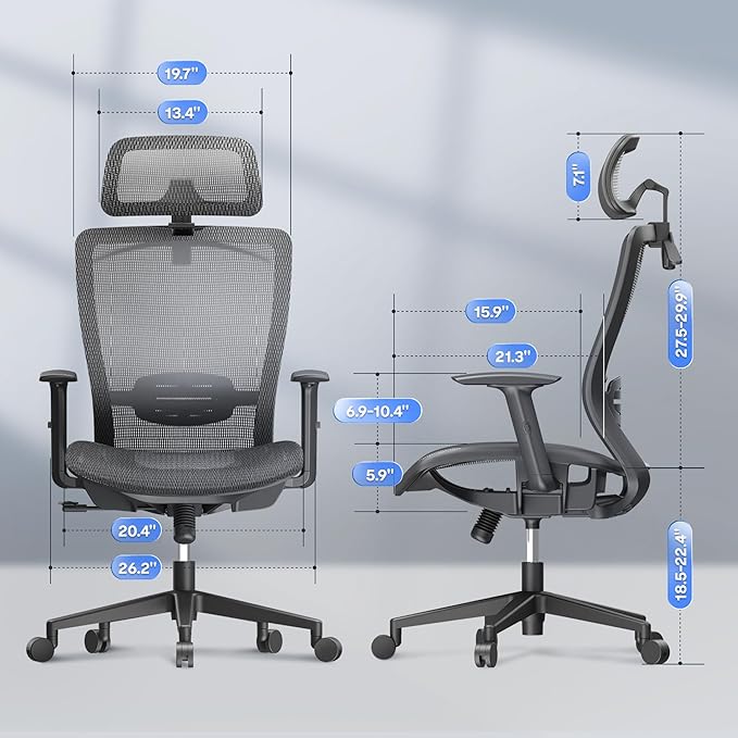 FLEXISPOT Ergonomic Office Chair, High Back Mesh Swivel Computer Chair, Executive Office Desk Chairs, with Adjustable Lumbar Support/2D Headrest/Lockable Backrest, OC3 Mesh Seat, Gray