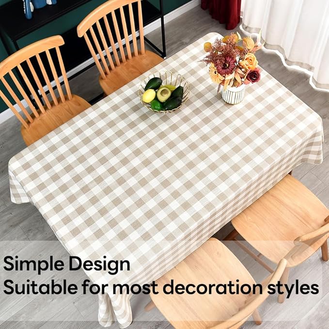 Gingham Tablecloth Rectangle Table Cloth Heavy Duty Cotton Checkered Table Cover for Spring Picnic Kitchen Dining(C-Beige, 52x86 inch)