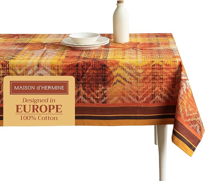Maison d' Hermine Table Cloth Rectangle Table 100% Cotton 70 x 90 Inches Fall Tablecloth Reusable Everyday Use for Thanksgiving Christmas Decorations Dining Farmhouse Party (Thanksgiving Tartan)
