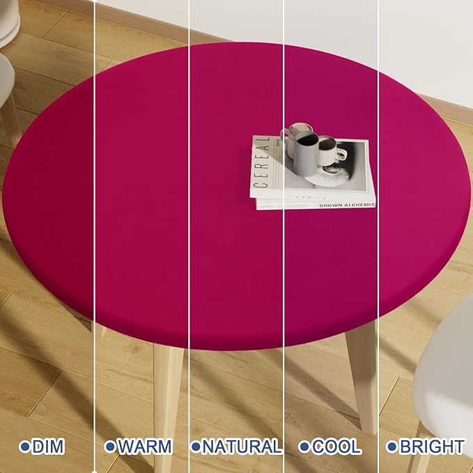 Round Spandex Tablecloth, Elastic Fitted Waterproof Tablecloths for 45"-56" Tables, Stretch Washable Picnic Table Cover for Camping, Dining, Indoor and Outdoor, Fuchsia