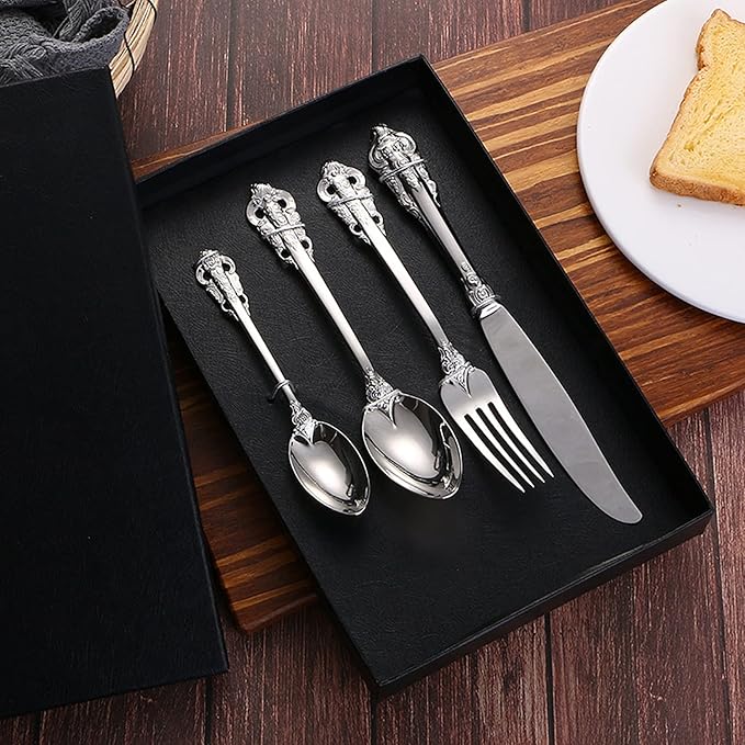 Silverware Set 18/10 Stainless Steel Flatware Sets Palace Style 48 Piece Delicate Cutlery Set for 12 Durable Home Kitchen Wedding Tableware Utensil Include Knifes Teaspoons Forks and Spoons