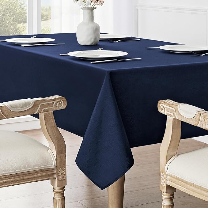 Rectangle Tablecloth Waterproof 60x84 inch Linen Textured Table Cloth Stain and Wrinkle Resistant Washable, Decorative Fabric Table Cover for Dining, Party and Camping, Navy Blue