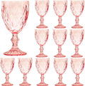 12 Pcs Vintage Wine Glasses, 10 Ounce Colored Glass Water Goblets, Unique Embossed Pattern High Clear Stemmed Glassware Wedding Party Bar Glass Drinking Cups Fancy Wine Glasses Pink Set of 12