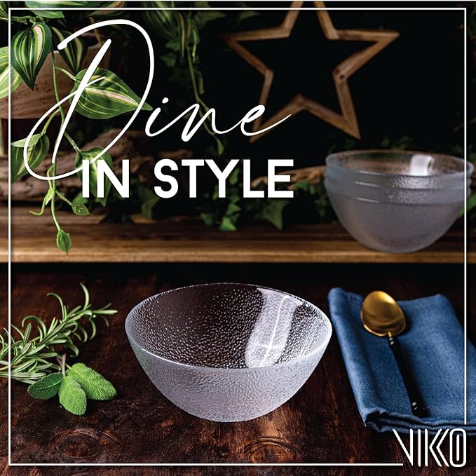 Vikko Soup Bowls, 6.5 Inch Salad Bowls, Glass Soup Bowls, Elegant Textured Glass Bowls, Set of 6, Dishwasher Safe