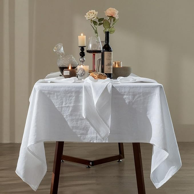 Talasily Linen Tablecloth 100% Pure Linen Table Cloth 60x120 Inches Rectangle Tablecloths Washable Cloths for Kitchen, Dining, Buffet Parties, Holidays, Picnic, Weddings and Restaurants-White