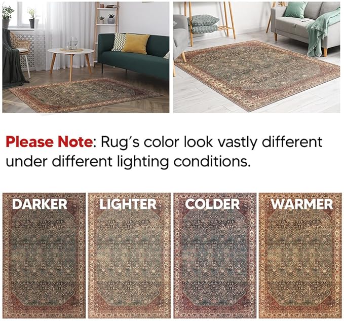 Keen Home Design 9x12 Rug - Machine Washable Area Rug with Non-Slip Backing, Ideal for Living Room, Dining Room, Bedroom - Vintage, Easy Clean, Durable, Low Pile Rug - (9' x 12')