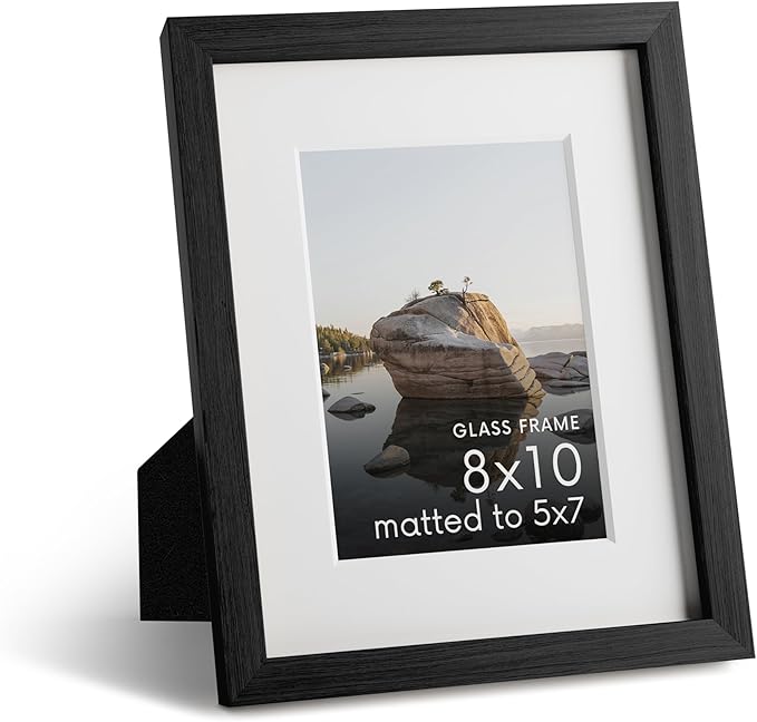 HAUS AND HUES 8x10 Picture Frame with Real Glass and Black Oak Matted to 5x7 - Oak Black Picture Frame - Includes American Oak, Easel Back, Vertical Hang - Ideal for Home, Office (8x10 in, Black)