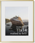 HAUS AND HUES 11x14 Picture Frame with Real Glass & Gold Premium-Grade Metal Matted to 8x10 - Aluminum 11x14 Picture Frame - Includes Hanging Kit - Ideal for Home, Office (11x14 in, Gold)