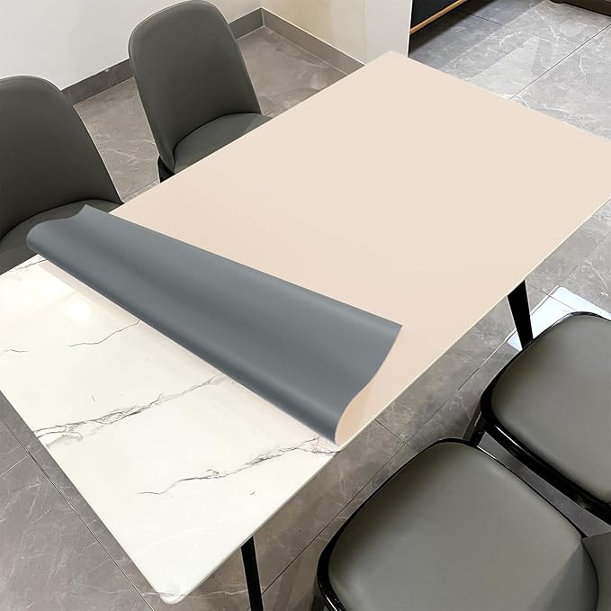 Leather Table Cover,1.8mm Thick,30x48 Inch Desk Cover,Large Desk Mat,Table Protector,Table Cover Protector,Kitchen Table Cover,Dining Table Mat,(Beige+Light Gray,30x48)