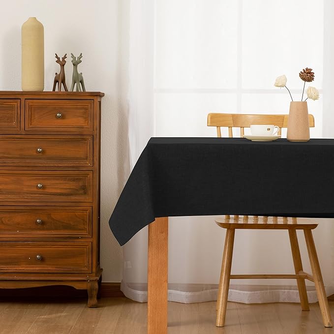 Hiasan 2 Pack Faux Linen Rectangle Tablecloth - Wrinkle and Stain Resistant Washable Table Cloth for Kitchen Dining Room Holiday Table Cover for Party Dinner, Black, 54 x 80 Inch