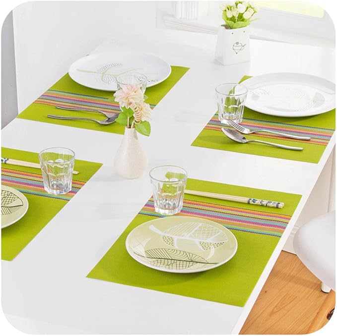 SHACOS Colorful Placemats Set of 8 Woven Vinyl Place Mats for Dining Table Coffee Table Heat Resistant Reversible Table Mat Wipe Clean (8, Multicolor)