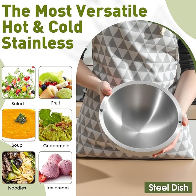Honeydak 1 Pack 35 oz Dip Chiller Bowl Stainless Steel Double Walled Insulated Ice Serving Bowl for Parties Salsa, Guacamole, Condiments, Sauces, Salad & Food Hot or Cold