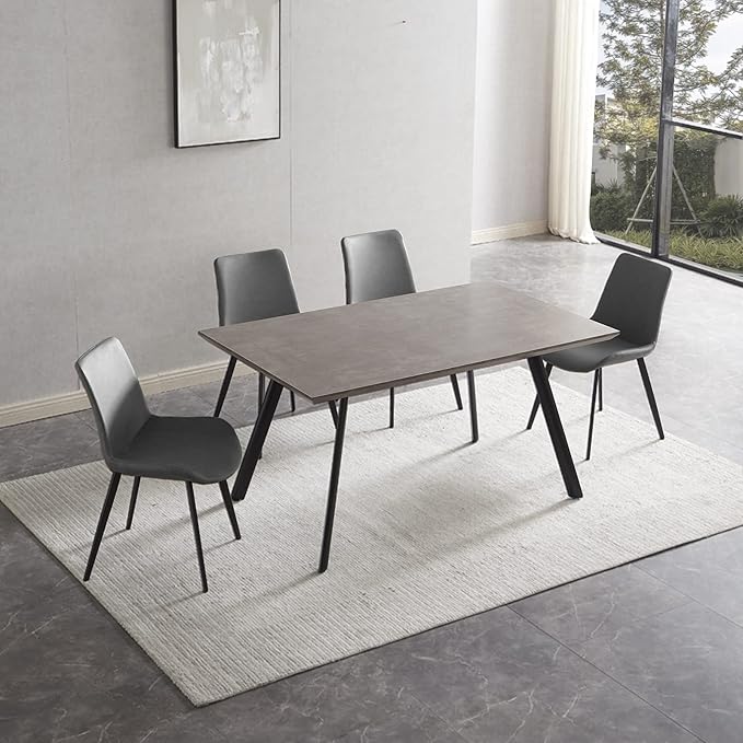 ZckyCine Modern 5-Piece Dining Table Set Rectangular Wood Table with 4 Upholstered Leather Chairs, Seats 4