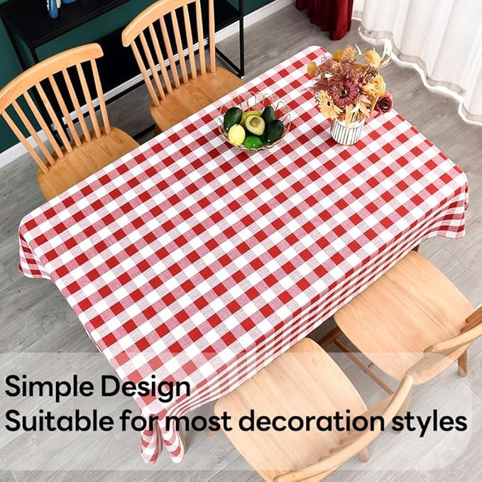 Gingham Table Cloth for Rectangle Tables red Checkered Plaid Tablecloth Heavy Duty Cotton Blend Washable & Wrinkle Table Cover for Outdoor Kitchen Dining Picnic Camping (60x120 Inch)