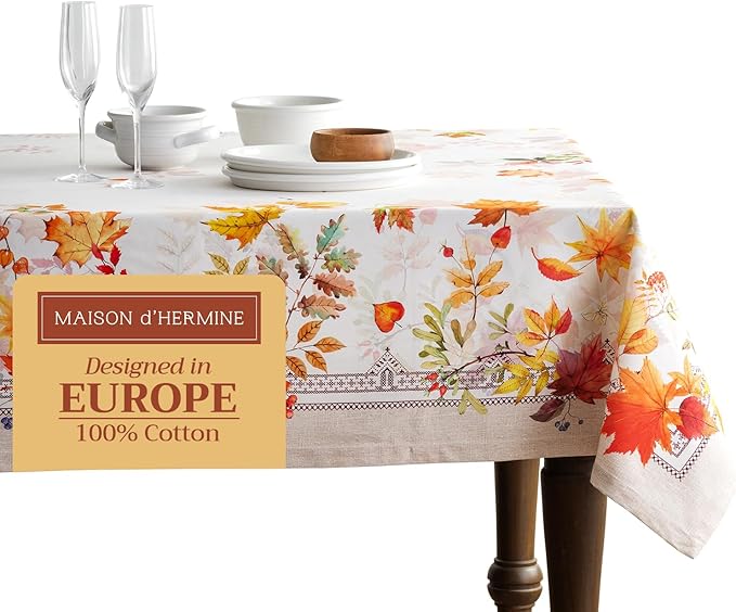 Maison d' Hermine Table Cloth Rectangle Table 100% Cotton 70 x 108 Inches Fall Tablecloth Reusable Everyday Use for Thanksgiving Christmas Decorations Dining Farmhouse Party (Amarante)