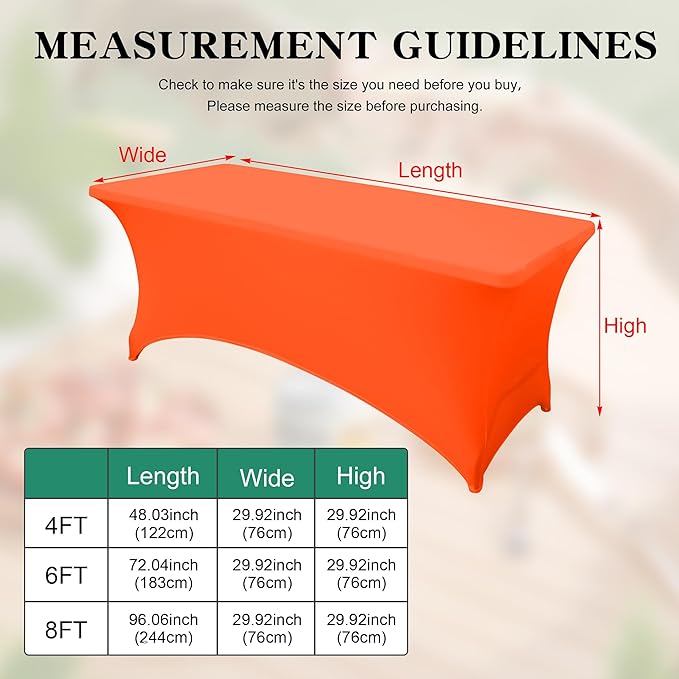 8FT Table Cloth for Rectangular Fitted Events Stretch Orange Table Covers Washable Spandex Tablecloth Protector for Party, Wedding, Cocktail, Banquet, Festival