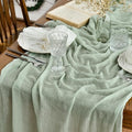 Artoid Mode Boho Sage Green Gauze 6 Pieces Wedding Table Runner, 120 Inch Seasonal Fabric Kitchen Dining Holiday Table Decor for Home Party Indoor