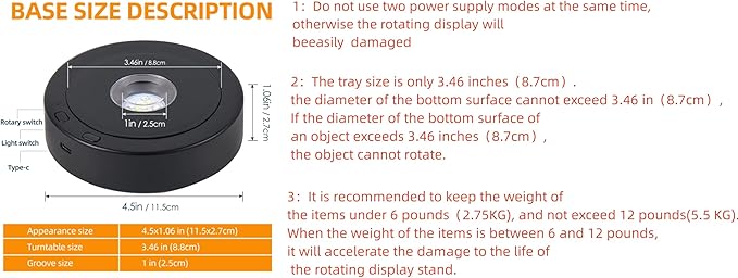 EUSTUMA Rotating LED Display Base Colorful Light Crystal Display Base Stand,Suitable for Glass Crystal Spherical Artwork,Holiday Party Decoration. (Black)