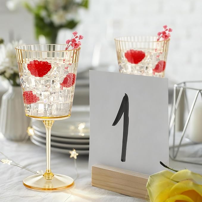 48 PCS Gold Ribbed Plastic Wine Glasses 13.5 OZ Ribbed Wine Glasses Detachable Wine Glass Elegant Fluted Glassware Vintage Style for Wedding Anniversary Birthday Dinner Parties