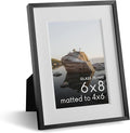 HAUS AND HUES 6x8 Picture Frame with Real Glass & Black Premium-Grade Metal Matted to 4x6 - Aluminum 6x8 Picture Frame - Includes Easel Back, Hanging Kit - Ideal for Home, Office (6x8 in, Black)