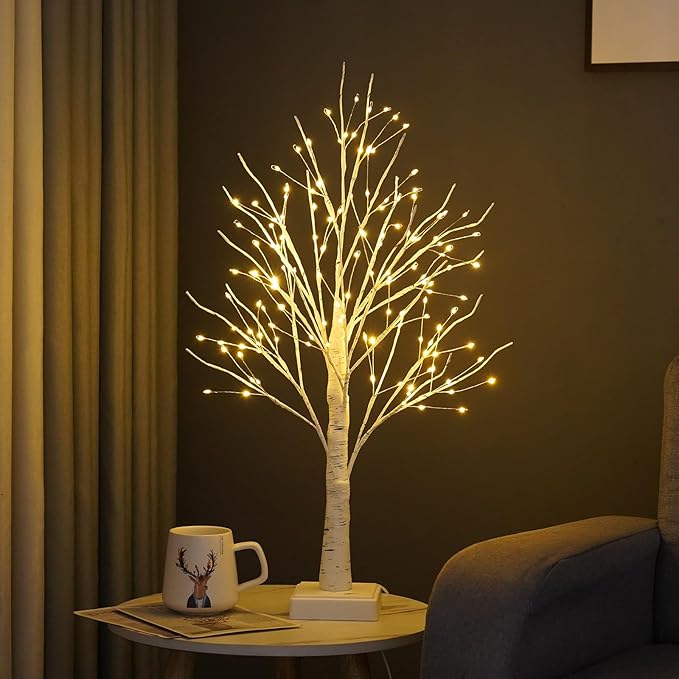 144 LED Birch Tree Lights with Remote Control, DIY Artificial Tree Lamp with Timer, Twinkle Lighted Tree 3 AA or USB Powered, Fairy Light Spirit Trees for Christmas Decor (Warm White)