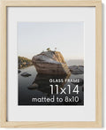 HAUS AND HUES 11x14 Picture Frame with Real Glass and Natural American Oak Matted to 8x10 - Oak Glass Picture Frame - Includes Vertical & Horizontal Hang - Ideal for Home, Office (11x14 in, Natural)