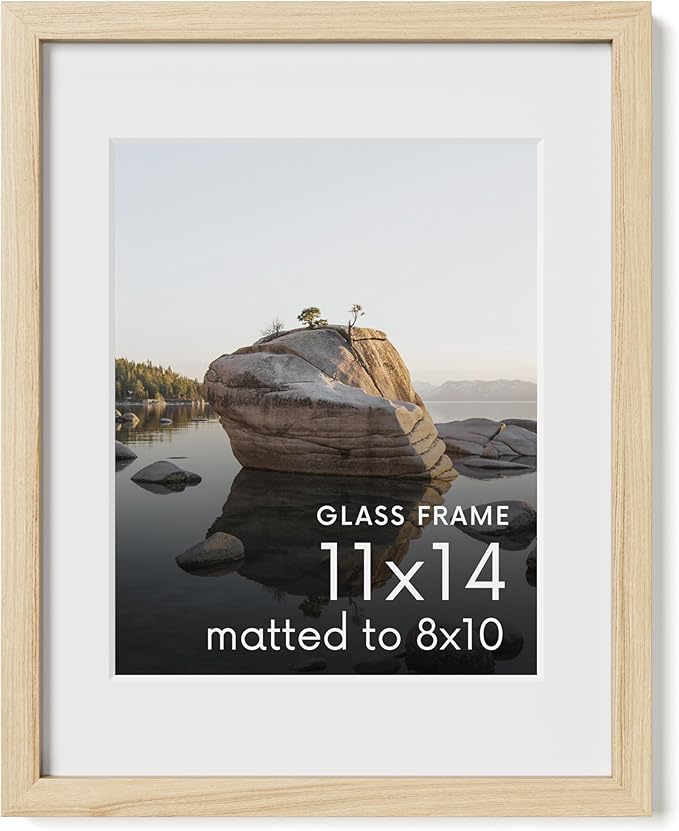 HAUS AND HUES 11x14 Picture Frame with Real Glass and Natural American Oak Matted to 8x10 - Oak Glass Picture Frame - Includes Vertical & Horizontal Hang - Ideal for Home, Office (11x14 in, Natural)